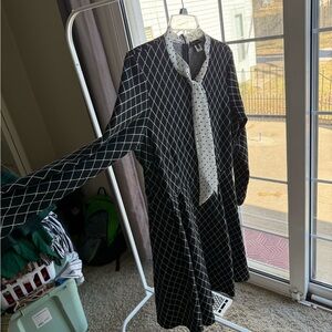 Smak parlor black-and-white diamond dotted bow flare dress